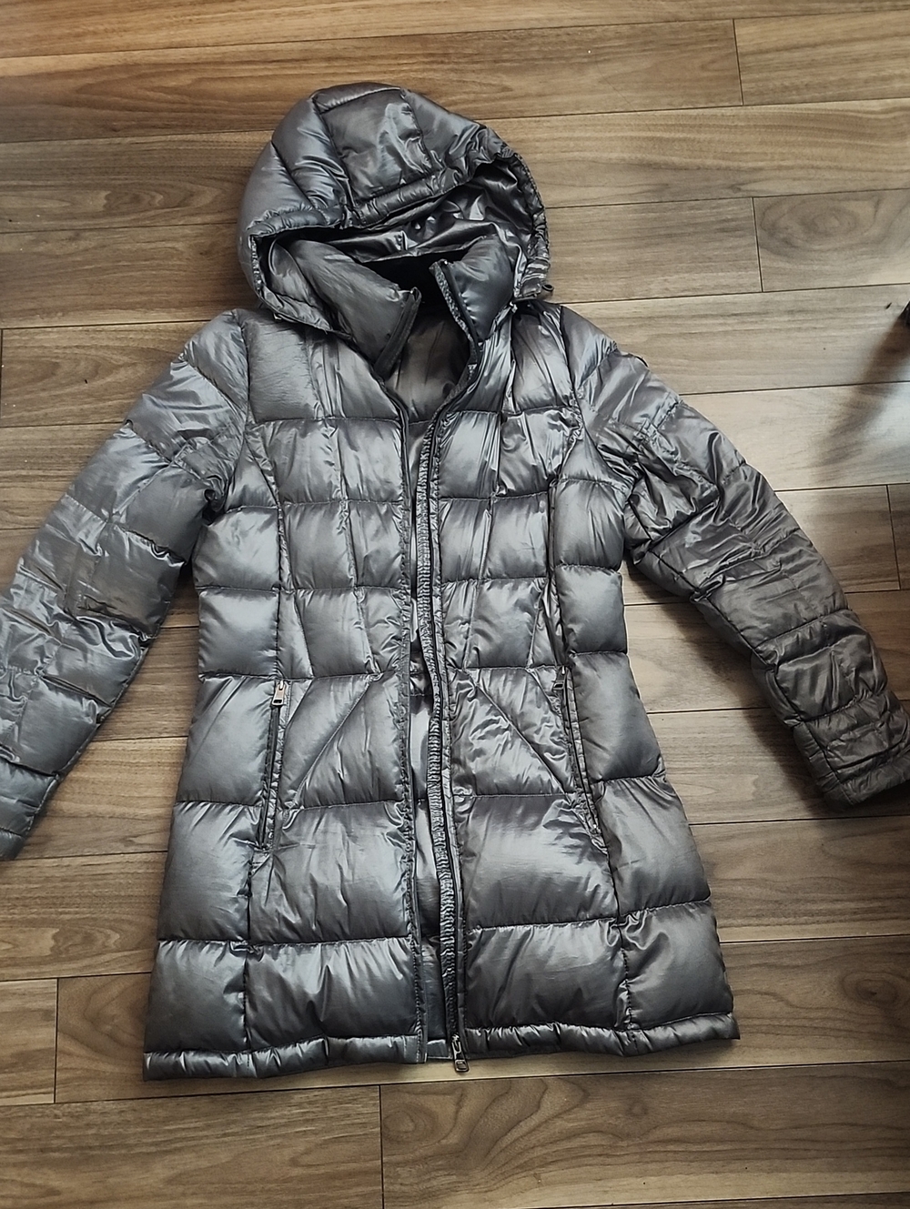 Women's Hooded Quilted Puffer Coat - Gray